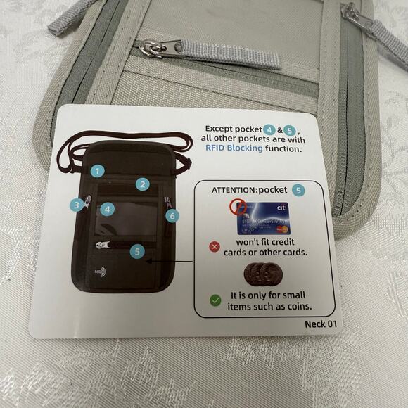 RFID Blocking Pouch Travel Wallet Beige Crossbody Organizer Adjustable Strap - Picture 6 of 6